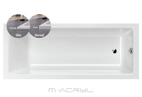 M-Acryl SANDRA SLIM egyenes akril kád, 150x70-170x75 cm, ajándék kádlábbal és peremrögzítővel 12392