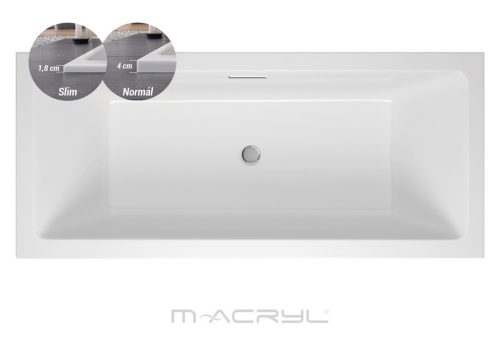 M-Acryl SABINA PRO SLIM egyenes akril kád, 160x75/170x75/180x80 cm, ajándék kádlábbal és peremrögzítővel 12482
